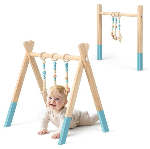 COSTWAY Palestrina Bambini in Legno, Giocattolo a Trapezio Pieghevole Neonati, Montessori Arco da Gioco, per Bambini 3+ Mesi (Verde)