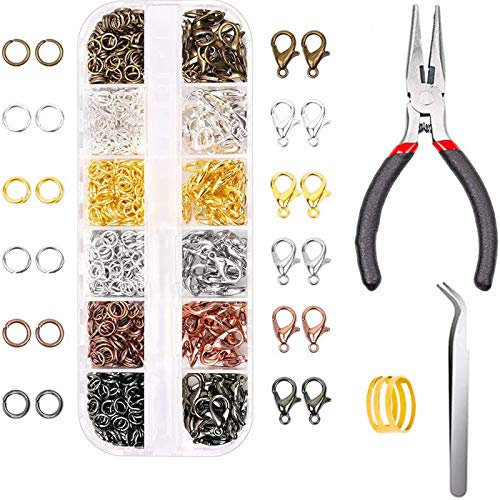 Offene Biegeringe von Yholin, Yholin, 900 Stück, 6 Farben, offene Biegeringe, 120 Stück, Karabinerverschlüsse für Schmuckherstellung, Accessoires und Bastelprojekte, mit Kunststoffbox 5 mm, 12 mm