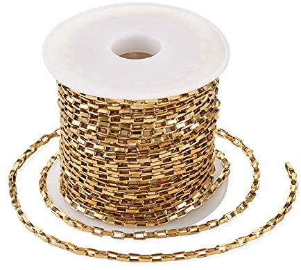 Beadthoven - Cadena de eslabones de acero inoxidable 304 de 16,4 pies/5 m de 5 m de largo, rectángulo dorado, cadena de cadena sin soldar, 4 x 2 x 1 mm para hombres y mujeres