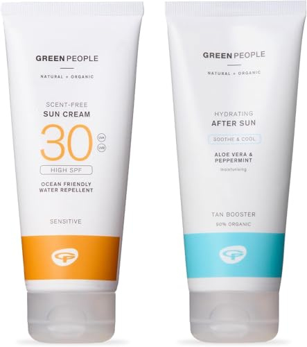 Green People Crème solaire sans parfum SPF30 + après-soleil 2 x 200 ml | Crème solaire naturelle bio + lotion après-soleil | Convient pour l'eczéma, peaux sensibles, chaleur épineuse | Non gras | Sans