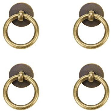 FarBoat 4 Sets orientalischer Retro-Stil Tropfenring zieht Vintage Messing Schubladengriffe antike Hardware für Möbel, Holzkisten, Koffer, Truhen (3,5 cm Tropfenring, Bronze)