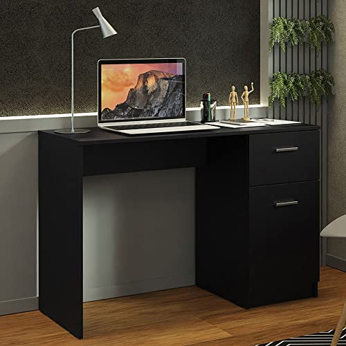 Madesa Compact Computer Desk Study Table for Small Spaces Home Office 43 Inch Student Laptop PC Writing Desks with Storage and Drawer, Ergonomic Gaming Workstation - Black