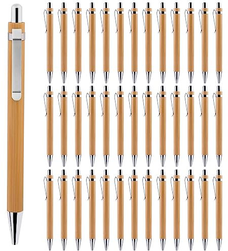 Acboor Bolígrafo Bambú, 40 Piezas Juego de Bolígrafos Madera Retráctiles Instrumento Escritura para Suministros Oficina Escuela Casa Regalo Profesores Tinta Negra