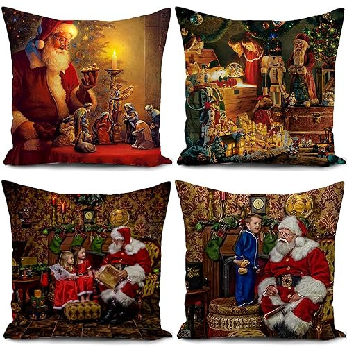 Weihnachtskissen Kissenbezug Braun 40 x 40 cm Weihnachten Weihnachtsdeko Weihnachtskissenbezug Christmas Decorations Weihnachtsfeier 4er Set