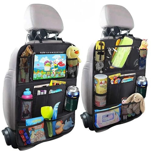 2x Organizer per Sedile Posteriore Auto. Protezione Sedile Auto per Bambini con 10 Tasche per Tablet da 12''. Coprisedile Portaoggetti. Accessorio Impermeabile per Interni Auto.