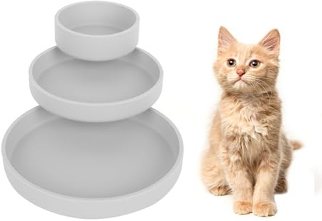 Lollanda - Set di 3 ciotole per gatti, in silicone, ovale, in silicone, per cibo secco e umido (grigio)