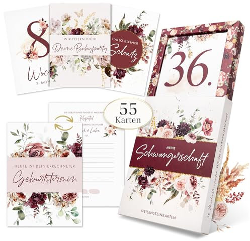 EULENTALER® 55 Meilensteinkarten für deine Schwangerschaft I Von Hebammen & Pädagogen gestaltet I Mit handgemalten Illustrationen I Geschenk für schwangere Freundin