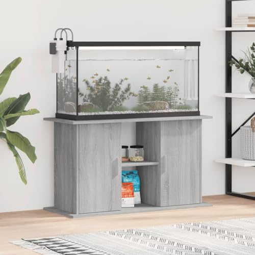 Homgoday Meuble pour aquarium avec compartiments et étagères, aquarium ou terrarium, meuble pour aquarium, table pour aquarium, support pour aquarium, terrarium, gris sonoma, 101 x 41 x 58 cm