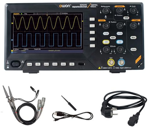 Oscilloscope numérique à deux canaux et écran 7 pouces, écran LCD TFT, oscilloscope portable avec taux d'échantillonnage de 1 GS/s, bande passante de 200 MH (OWON-SDS215)