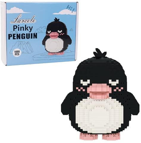 Larcele 1499 Stücke Mikro Bausteine Spielzeug Kit, Mini Tier Bricks Bauen Bauklötze Satz KLJM-07(Rosa Pinguin)