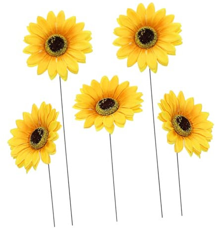 Garneck Sunflower Garden Stakes - 5Pcs Yellow Daisy Yard Art - Rust Proof Outdoor Decor for Lawn Patio and Garden Metal Flowers for Decoration
