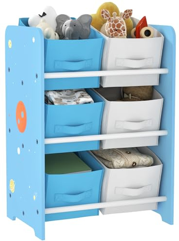 AIYAPLAY Estantería Infantil para Niños de +3 Años Estantería para Juguetes con 6 Cajas de Tela no Tejida Extraíbles Organizador de Juguetes para Dormitorio Guardería 43x30x60 cm Azul