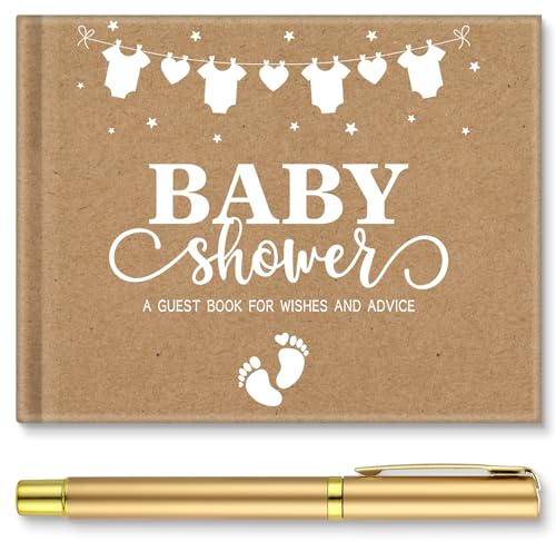 Fuyoooo Kraft Paper Baby Shower Guest Book Baby Shower Sign in Guest Book Reception with Sonogram Page Keepsake Includes Gold Pen Table Card and Adhesive Photo Corner for Birthday