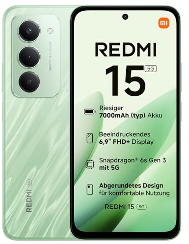 XIAOMI Redmi 15 5G, Smartphone 8+256 Go, écran FHD+ DotDisplay 144 Hz de 6,9, Processus 6 nm Octa-Core, Appareil Photo Principal 50 MP, Batterie 7 000mAh, Vert, Chargeur Non Inclus