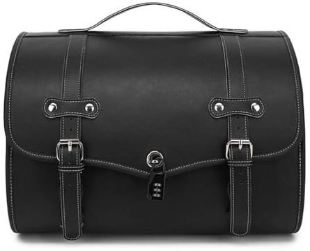 Blissbuilt Sacoche Moto Vintage,Sacs de Porte-Bagages étanches Anti-Vibrations,Sac de Selle de Grande 33L,Sacoche Outils Moto en Cuir,Sac pour Casque avec Serrure,Sacoche arrière Universelle