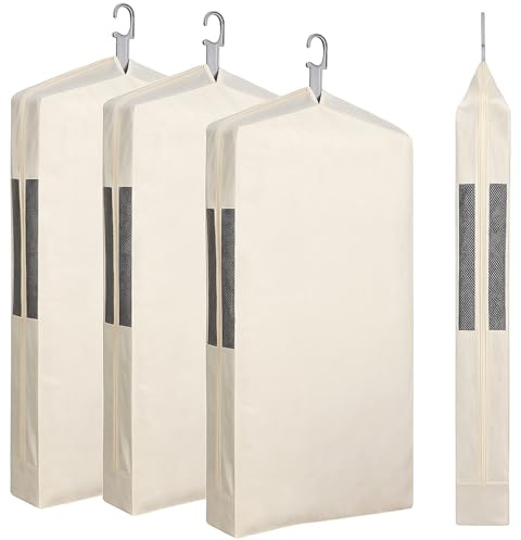 Aliceset 3 Pack Pure Cotton Garment Storage Bag for Hanging Clothes 24 x 61 Inch Breathable Garment Cover Canvas Suit Bags for Closet Storage Short Dresses Suits Gowns