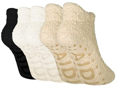 EWIGELIEBE Lot de 5 paires de chaussettes douillettes pour femme - Chaussettes d'hiver moelleuses - Chaussettes antidérapantes avec picots - Chaussettes de lit chaudes - Chaussettes de maison 36-42, 2