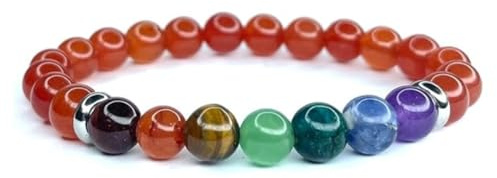 7 chakra-armband av naturstenar - 8 mm pärlor - handgjorda | damsmycken | natursten armband - litoterapi smycken, Taille unique, Halvädelsten, 7 chakran