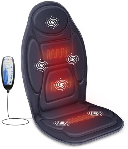Snailax Heated Back Massager with Vibration, 6 Nodes & 2 Heat Settings for Pain, at Home and Office, Gifts for Women and Man - Grey