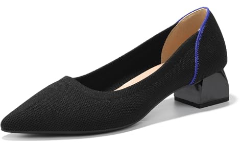Uonpie Scarpe da Donna con Tacco a Blocco Closed Toe Senza Chiusura Sera Eleganti e comode Pumps,1508JDK-nero-4,37.5 EU