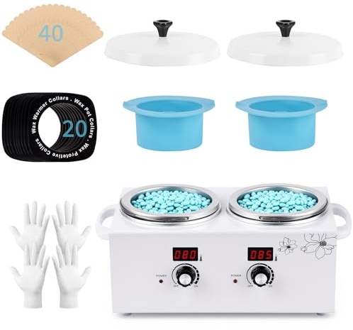 Double chauffe cire, iklestar kit professionnel appareil a cire chaude épilation, chauffe-cire électrique avec bâtonnets et bols en silicone pour utilisation à domicile, en spa ou en salon