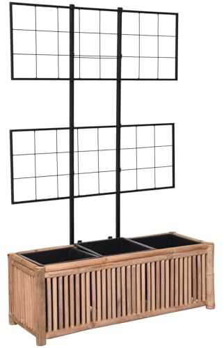 VIVANNO Jardinière avec Treillage Bambou Naturel, Espalier, Bac Intérieur, Style Méditerranéen, 81x33x128 cm