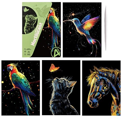 Cartes À Gratter Pour – Lot De 4 Papiers À Dessin Lumineux Faits À La Main, Kit D'activités Artistiques Créatives Amusantes, Pack De Projets D'artisanat Polyvalent, Adapté Pour L'apprentissage