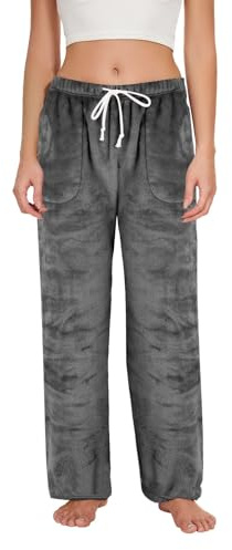 Loungebyxor för kvinnor, pyjamasbyxor för kvinnor UK lösa bekväma | Elastiska midjebyxor för damer, flanell med fickor termiska byxor, dagliga loungebyxor, mode träningsbyxor med raka ben