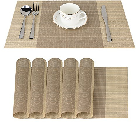 Fontic Juego de 6 manteles Individuales de PVC Lavables y Antideslizantes, 30 x 45 cm, beige