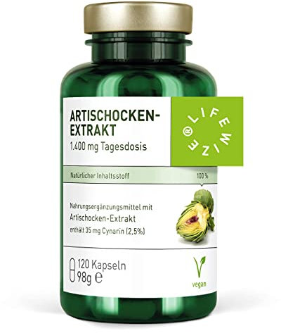 LifeWize® Artischocken Kapseln Hochdosiert mit 1400mg als 5:1 Extrakt = 7.000mg Artischocke pro Tagesdosis mit 2.5% Cynarin - 120 Vegane Kapseln ohne Zusatzstoffe