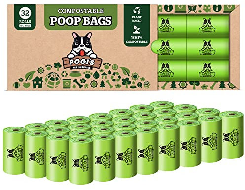 Pogi's Kompostierbare Hundekotbeutel - 32 Rollen (480 Tüten) - Auslaufsicher, auf pflanzlicher Basis, ASTM D6400, EN 13432 zertifizierte daheim kompostierbare