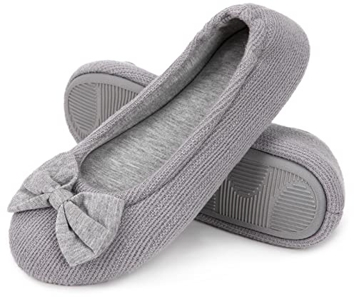 EverFoams Women's Ballerina Slippers Lightweight Comfy Memory Foam House Shoes with Stretchable Heel Design, Grey, 5/6 UK