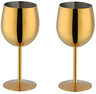 BISDARUN Weißweingläser Set mit 2 Rotweinkelchen, 18/8 Edelstahl, 350 ml, Metallkelch, Gläser für Cocktail, Champagner, Whiskey, Bier (Gold)