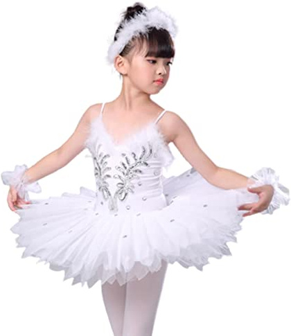 OTMYIGO Ragazza Gonna Tutu Balletto per Bambina Costume Lago dei Cigni Costumi Danza del Ventre Palcoscenico Performance Concorso Abito,Bianca,XL