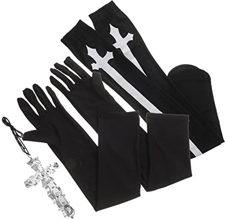 TOYANDONA Costume da Suora Alte al Ginocchio Guanti da Suora Collana Pendente Set Accessori per Cosplay Feste a Donna