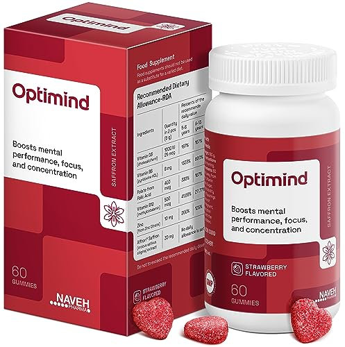 NAVEH PHARMA OptiMind - Focus Supplement | Natural ADHD Supplements for Kids | 30 MG Saffron Supplements: Kids Vitamins and Memory Supplement for Brains | Mood Support | 60 Calm Gummies (Strawberry)