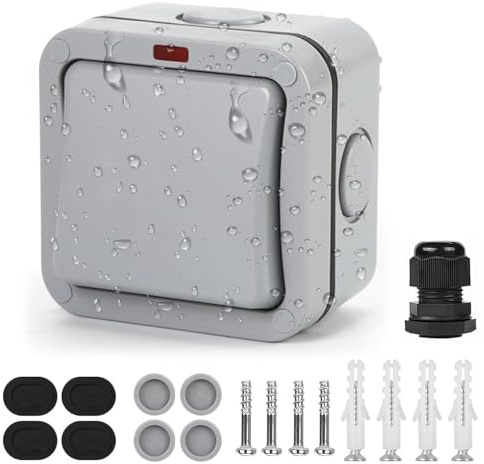 Weatherproof Outdoor Double Switch IP65 Dustproof Grey Socket Box for Garden, Bathroom, Workshop, and Balcony