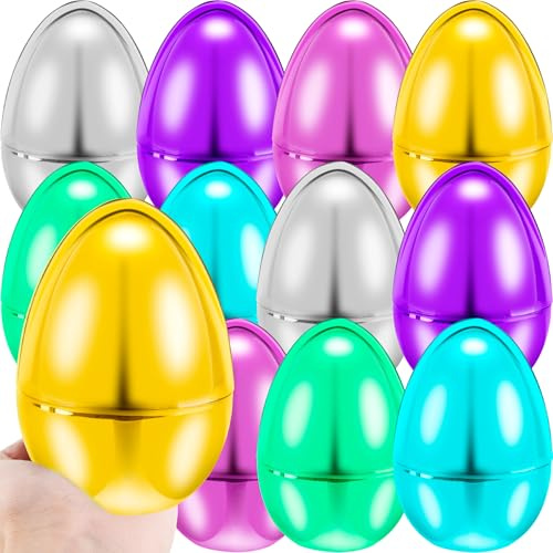 Haconba 6 Inch Large Metallic Easter Eggs Colorful Jumbo Shiny Fillable Plastic Egg for Egg Hunt Game Easter Party, 6 Colors (6)