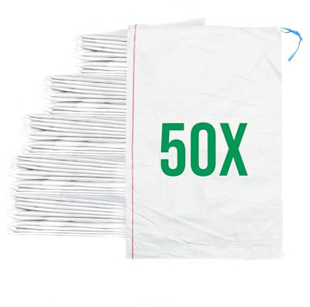 Bazko Sacos de arena para inundaciones para rellenar, 30 unidades, de tejido de polipropileno, 50 x 80 cm, protección contra el agua, color blanco, bolsa de jardín con cordón para un cierre cómodo y