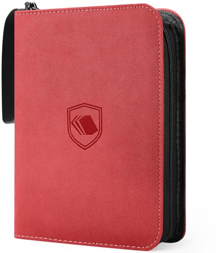 440 Pockets Trading Card Binder, PU Cover Zipper Card Collection Album, Sturdy Card Folder Holder for MTG, TCG, Game Cards, Sports Cards (Red, 4 Pocket)