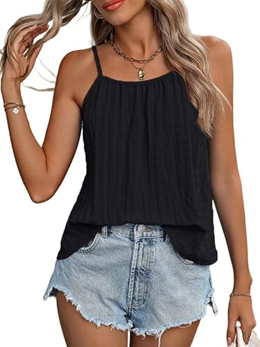 Sukiglam Débardeur Femme Bretelles Spaghetti sans Manches Col U Top Été Haut Chic et Élégant Casual Camisole T Shirt Loose Fit Caraco Tops Basique Chemise Sexy Blouse Mode Vetement