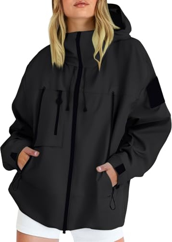 Waterproof Jacket Womens Coats Rain Jackets Casual Outdoor Waterproof Hooded Windproof Coat Ladies Casual Loose Cardigans Coat Trench Coats Lightweight Plus Size Snow Rainwear