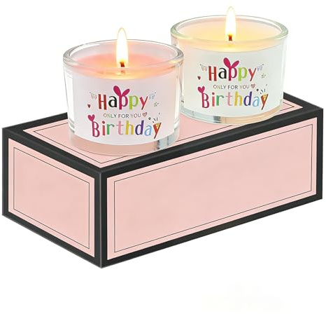 LUCKYJY 2 Stück Geburtstagskerzen,Happy Birthday Kerze Kerzen Geburtstag Duftkerzen Im Glas für Frauen Mama Mütter Beste Freundin Schwester Oma Paare Personalisierte (Nebeliger Morgen& Rose)