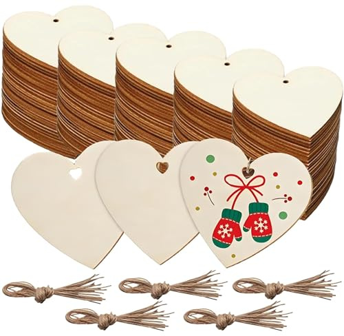 50 Pcs Wooden Hearts for Craftings, 8 Cm DIY Blank Woodens Tags, Wooden Christmas Decorations Wooden Craft Shapes Suitable for DIY Handicraft Enthusiasts and Wedding Planners