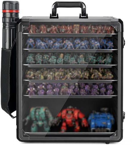 ONULISS Miniature Carrying Case with Side Mesh Pouch 6 Trays (X-Large Size) | Miniature Storage & Transport Case - Aluminum Alloy Frame & 6 Metal Trays for Display Figure Collectibles 15.9” x 12.9” x 18”