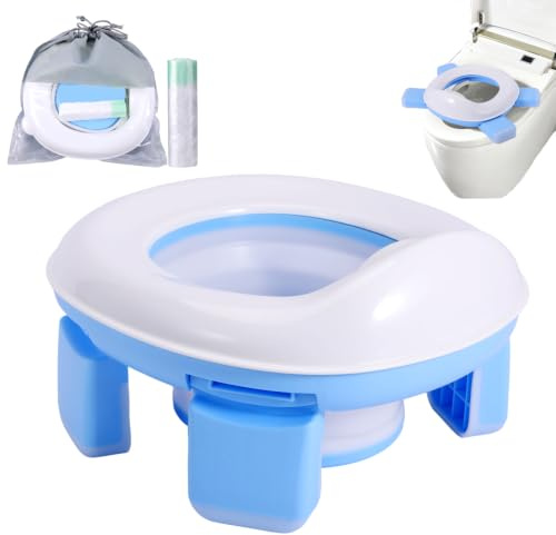 Orinal Portátil Infantil 3 en 1, Asiento Inodoro Plegable y Reductor WC para Niños y Bebés, Seguro y Fácil de Limpiar, con Bolsas Desechables Incluidas, Ideal para Casa, Viajes, Auto y Exterior