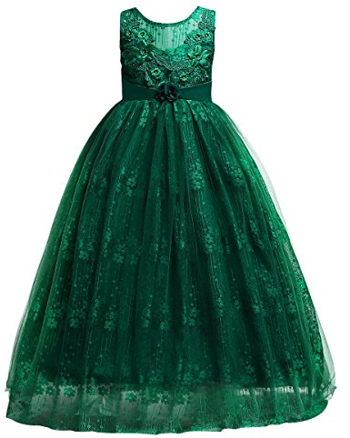 Princesa Vestido de niña de Flores para la Boda Vestidos de Dama De Honor Sin Mangas Verde 13-14 años