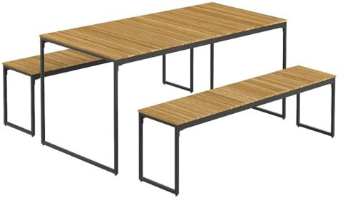 OUTLIV. Floris Sitzgruppe Essgruppe für Garten, Balkon oder Terrasse, 3-teilig Stahl/Holz Akazie Schwarz/Braun, Dining-Set