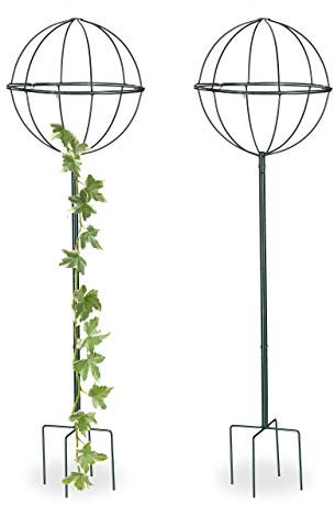 Relaxdays Rankhilfe, 2er Set, Kugel, freistehend, Beet, Topfpflanzen, wetterfest, Kletterhilfe, H: 118,5 cm, dunkelgrün