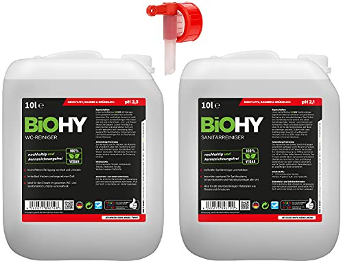 BIOHY Juego de limpieza de sanitarios y inodoros, bidón de 10 litros, eliminador de piedras de orina ecológico extrafuerte, limpiador de inodoro concentrado, gel de limpieza, aroma higiénico y fresco